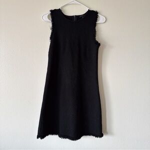 Ann Taylor Black Basketweave Shift Career Dress Fringe Trim - Little Black Dress